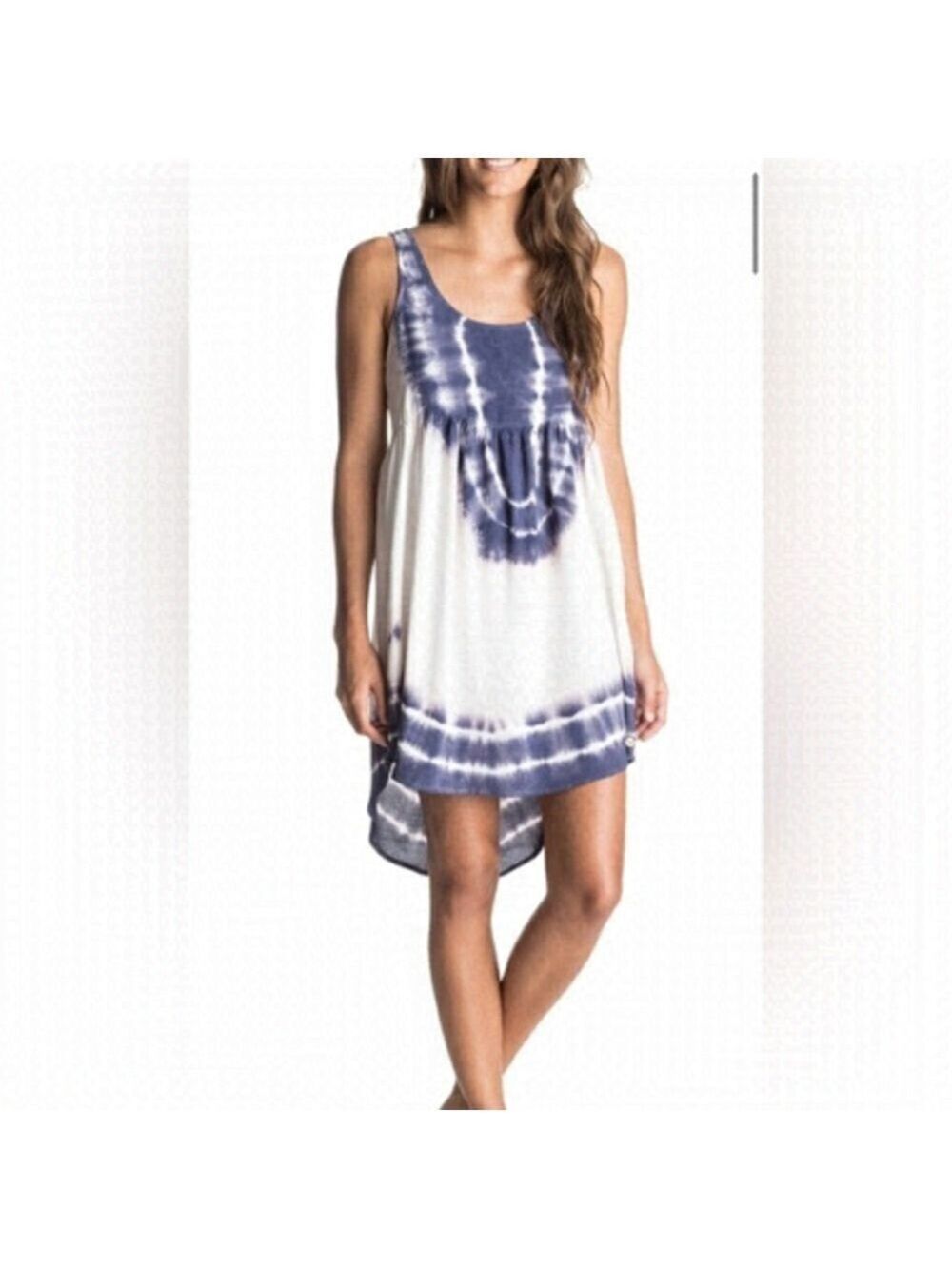 Roxy Blue White Tie Dye High Low Tank Dress Boho Beach Cover Up
